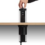 Pull Pop Up Power Sockets for Kitchen Worktops Electrical Plug Socket with 2 USB Charging Ports - Black