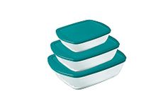 Pyrex Cook&Store Set of 3 Rectangular Glass Food Storage Dishes with Lids (0.4L, 1.1L & 2.5L) - BPA Free