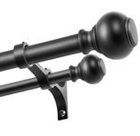 Double Curtain Rods for Windows,Decorative Adjustable Telescoping Window Drapery Rod 36-72 Inches, Classic Stylish Lantern Iron Finials, Solid Alufer Brackets,Heavy Duty Window Rods, Matte Black