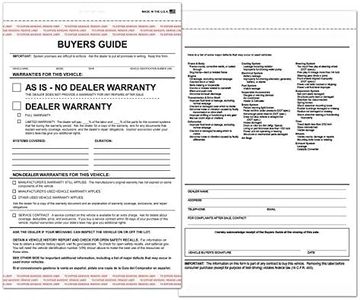 2024 As-is/Dealer Warranty 2-Part Buyers Guide with Adhesive Tape (Box of 100) (Storage Box Included)