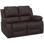 HOMCOM Double Reclining Loveseat, PU Leather Manual Recliner Chair with Pullback Control Footrest for Living Room, Brown