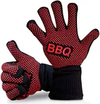 NutriChef BBQ Gloves - 1472°F Heat Resistant, Fireproof Mitts with Non-Slip Silicone Grip, Perfect for Barbecue, Grilling, Cooking, Baking & Camping, 14-inch, Food Grade, Washable Kitchen Oven Mitts