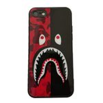 Compatible with iPhone 7 iPhone 8 iPhone SE Case 4.7-Inch Cool Camo Black Red Shark Street Fashion Design for Boys Kids, Shockproof Hard Liquid Tempered Glass Heavy Duty Protection Cover(HALF-U)