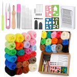 24 Colors Needle Felting Kit, Wool Roving Set, Felting Needles Wool Roving Needles Felting Supplies with Needle Feltings Tools, Wools Feltings Kit for Diy Wool Crafts