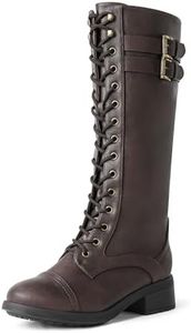 DREAM PAIRS Women's Pu Knee High Riding Combat Boots,Size 10,Brown,Georgia
