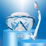 Dry Snorkel Set Pano 3 Snorkeling Gear for Adult, Anti-Fog Snorkel Mask Professional Diving Goggles and Snorkel for Snorkeling Swimming Diving (Sky Blue)