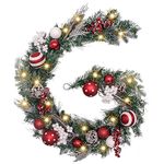 Valery Madelyn Christmas Garland with Lights for Mantle, 6ft Pre-lit Pine Garland with White Red Ball Ornaments for Stairs Railing, Front Door, Window, Indoor Outdoor Xmas Holiday Party Decor