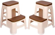 HomiQ Plastic Multi-Purpose Stepper Stool for Kitchen | Office&Home Use with Weight Bearing Capacity of 180 Kg |2 Step Stool for Home| Color: Basket Beach/Brown; Pack of 2