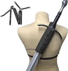 Anseom Medieval Retro Sword Shoulder Back Sheath Frog Holder Black Adjustable Warrior Costume Protective Cover Sword Leather Buckle Holster for Adults Men Sword Holder