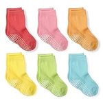 LA Active Athletic Crew Grip Socks - 6 Pairs - Baby Toddler Infant Newborn Kids Boys Girls Non Slip/Anti Skid (Color Splash, 4-7 Years)