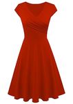 YMING Womens Princess Floral Print Dress Elegant Dress Cocktail Dress V-Neck Party Ball Gown Red 2XL