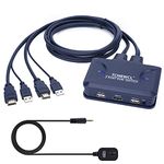 Microware 2-Port USB HDMI Switcher KVM Keyboard Mouse HDMI Switch and Cable Dual Display Switch Controller