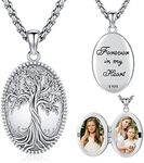 Picture Locket Necklace for Women Men - 925 Sterling Silver Pendant Tree of Life Photo Locket Necklace that Holds Pictures Memorial Necklace with Picture Personalized Photo Gifts for Her Him Birthday