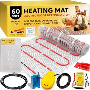 Premium Heated Floor System - 60 Sqft, 6 Amps, 720 Watts, 120V Underfloor Electric Heating System, Heated Floor Mat, Radiant Heaters with WiFi LED App Thermostat, Alarm, Multi-Meter & Accessories