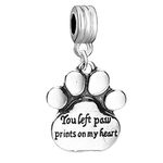 Pet Memorial Charm " You left paw prints on my heart " European Spacer Dangling Compatible Charm