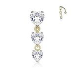 BodyJewelryOnline Belly Button Ring Reverse Design with Three Prong Set Heart CZ Vertical Drop