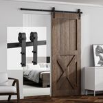 AONAYIOA 8FT Sliding Barn Door Hardware Kit for Single Door, Sliding Door Track, Easy to Install, Smoothly and Quietly, Fit 1.18-1.96" Thicknesses Fit 48" Wide Door (J Shape Hanger), A08SFS-HMD