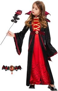 Ulikey Costume Royal de Vampire Deluxe Set, Robe Gothique avec Collier, Victorienne Queen Dress Up, Déguisement Halloween Carnaval Cosplay Fête pour Fille (M)