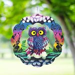 Royalkart Wind Spinner Yard Art Garden Decor Metal 3D Sculptures Owl Wind Spinners Stainless Steel Kinetic Hanging Decorations Indoor Outdoor