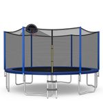 Goplus Outdoor Trampoline, 12FT 14FT 15FT 16FT ASTM Approved Trampoline w/Basketball Hoop, Enclosure Net, Safety Pad, Ladder, Recreational Trampoline for Kids and Adults (External-Net, 14 FT)