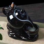 PICKARTME Ceramic Tea Kettle Design Incense Burner Smoke Backflow Cone Incense Holder Decorative Showpiece With 10 Free Smoke Backflow Cones, Black