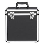 costoffs LP Storage Case 12" Vinyl Record Box Portable Aluminum DJ Box Lockable Flight Carry Case, Holds up to 50PCS, Black