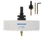 MOLLOM (146mm | 5-3/4") HSS M42 with 8% Cobalt BI-Metal Hole Saw with 2 Pilot Drill Bits & Arbor Smooth Cutting for PVC,Drywall,Wood,Plastic,Gypsum Board,Rubber