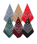 Bycc Bynn 3 Pack Pure Cotton Paisley Pattern Bandanas Face Mask Square Scarf Headwear, S- 6 Pack-1, Size: 53cm * 53cm