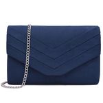 Milisente Clutch Bag for Women, Suede Clutch Bags for Wedding Shoulder Crossbody Evening Bag (Navy)