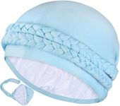 Ababalaya Satin Lined Turban Silk Bonnet for Sleeping Hair Bonnet Sleep Cap Stretch Double Braided Beanie Hat Stay On Headwear Natural Nurse Cap for Women, Baby Blue, 1 PCS