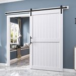 EaseLife 48in x 84in Sliding Barn Door with 8FT Barn Door Hardware Track Kit Included,Solid MDF Inside Covered with Water-Proof PVC Surface,White,H
