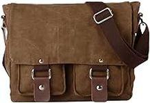 Laptop Bag 14 inch Mens Canvas Leather Messenger Bags Briefcase Crossbody Satchel Shoulder School Bag Travel Hiking Camping Bag ipad Bag Book Bag Satchel School Bag, 32 x 10 x 27cm, Coffe-1