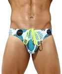 Arjen Kroos Men's Sexy Swim Briefs Printed Swimsuit Beach Swimwear Bikini Sport with Drawstring,Green,Large