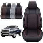 Aierxuan Dodge Ram Seat Covers Front Pair Custom Fit 2009-2025 1500/2500/3500 Pickup Truck Crew Quad Regular Cab Waterproof Leather Cushions(2 PCS Front, Black-Red)