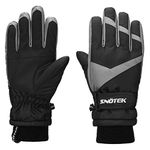 SNOTEK Kids Winter Gloves for Ski, Snowboarding, Snowmobiling (Black/Grey, M)