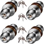 Sliver Stainless Steel Round Privacy Ball Door Knobs Handle Passage Entrance Lock Entry with 3 Keys for Bedroom Living Room Bathroom (Door Thickness 35-50mm) (Matt Finish) (Pack of 4)