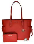 Michael Kors MICHAEL Michel Kors Gilly Large Drawstring Travel Tote bundled with Double Zip Wristlet Purse Hook, Dark Sangria
