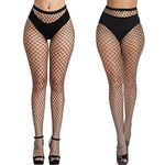 Aomig 2 PCS Black Fishnet Tights for Women, Pantyhose Fish Net Stockings, Fishnet Tights Stockings, High Stockings Sexy Outfit, High Waist Suspender Pantyhose, One Size Fit All