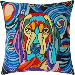 Picasso Dog Pillow Cover | Starry Night Dog Pillows | Cute Dog Pillow | Abstract Dog Cushion | Dog Face on Pillow | Dogs Accent Pillows | Dog Lover Gift | Hand Embroidered Wool Size - 18x18