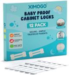 Cupboard Locks for Children - Ximogo® Premium Baby Proofing Child Locks for Kitchen Cupboards - No Drill Required - Secure Cabinets, Drawers, Toilets & Fridge - 12 Pack + 4 Extra Strong Adhesives