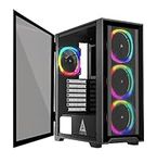 Apevia Inspire-BK Inspire Mid Tower ATX Gaming PC Case w/ 4X 120mm ARGB Fans, 366 RGB Light Modes, 1x Metal Mesh Airflow Front Panel, 1x Door Swivel Style Magnetic Glass Side Panel, 2X USB3.0, Black