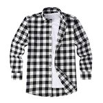 Mens Lumberjack Shirt Flannel Plaid Check Casual Overshirt Jacket Style Buffalo Tartan in 2 Styles The Madras Pure Cotton or The Kew Plaid Cotton Rich British Feel & Styling. Black White, L