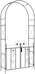 Outsunny 7.5FT Metal Garden Arch with Gate, Garden Arbour Trellis for Climbing Plants, Outdoor Wedding, Decoration, Bridal Party, Black