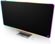 Cacoy 55" x 27.5" Extra Large RGB Gaming Mouse Pad XXXL, Extended Soft LED Computer Mouse Pad with 9 Light Modes, Oversize PC Office Keyboard Mouse Mat with Stitched Edge & Non-Slip Rubber Base, Black