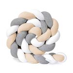 LOVEXIN 3 Shares Baby Crib Bumper Cotton Cushion Soft Knot Pillow Knotted Cot Bumpers Bed Braid Pillows Cushion Baby Bed Set All Round Braided Protector for Room Decor,white/grey/beige,2m