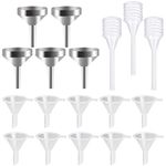 EMAGEREN 5 Pcs Small Metal Funnels 10 Pcs Plastic Mini Funnels Essential Oil Funnel Mini-Small Funnel Set with 3 Pcs Mini Pipette for Filling Small Mini Bottles or Containers Atomizers Perfume Liquid