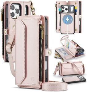Strapurs for iPhone 17 Pro Max Detachable Wallet Case Compatible with Magsafe, RFID Blocking 9-Card Holder Zipper Strap Lanyard PU Leather Magnetic Phone Case for iPhone 17 Pro Max 6.9", Rose Gold