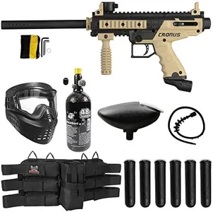 Maddog Tippmann Cronus Basic Paintball Gun Marker and Accessory Starter Package [HPA] |Titanium Kit - Marker, 48ci/3000psi Compressed Air Tank, Mask, Hopper, 6+1 Harness, & (6) Pods