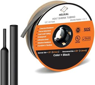 HELIXAL 1/2" Heat Shrink tubing, 3:1 Ratio Wire Heat Shrink Tubing Industrial and Marine Grade, Dual Wall Adhesive Lined Wire Shrink Wrap Tubing, Waterproof Heat Shrink Tube - Black, 60 Feet Roll