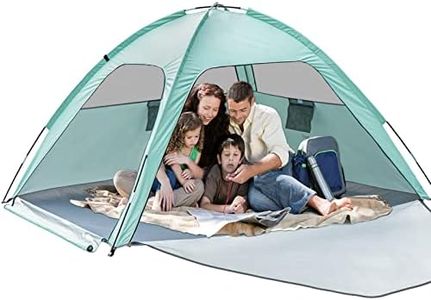 Tente de Plage 3-4 Personnes, Tilenvi Abri de Plage Tente Anti UV avec UPF50+, Tente Familiale Double Porte Zippée, Imperméable Ventilée et Portable pour Extérieure Camping Plage Pêche Jardin